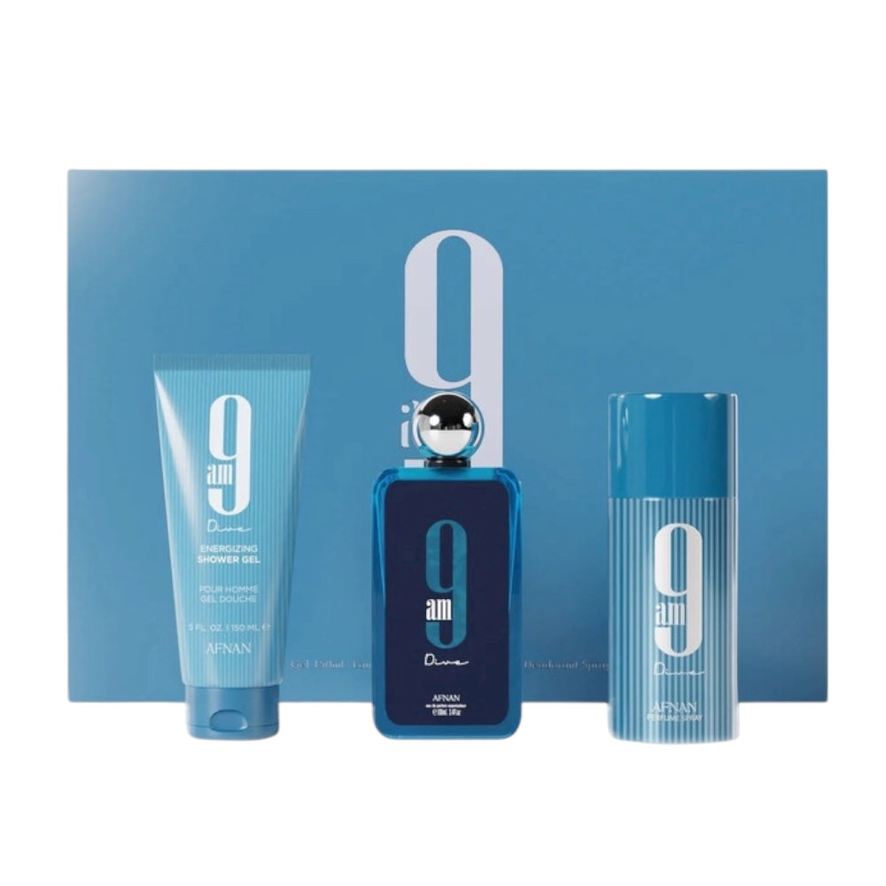 Afnan 9AM Unisex Dive 3pz EDP 100ml/ Body Shower 150ml/ Desodorante 150ml