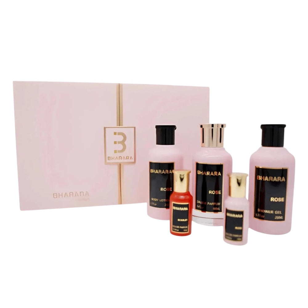 Bharara Rose Set 5pz Women EDP 100ml/ Rose EDP 10ml/ Rose Body Lotion 200ml/ Rose Shower Gel 200ml/ Rose perfum 10ml