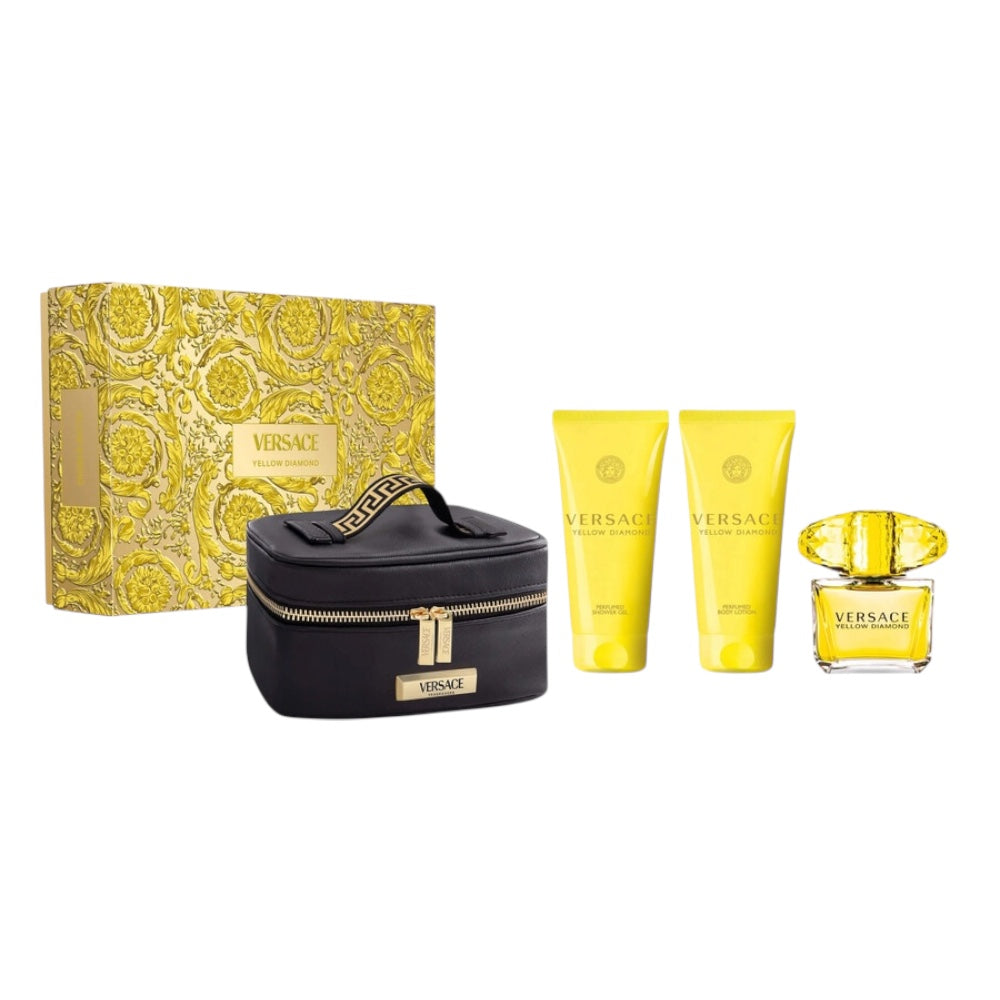 Versace Yellow Diamond Woman Set 4pz EDT 90ml/ Body Shower 100ml/ Body Lotion 100ml/ estuche negro