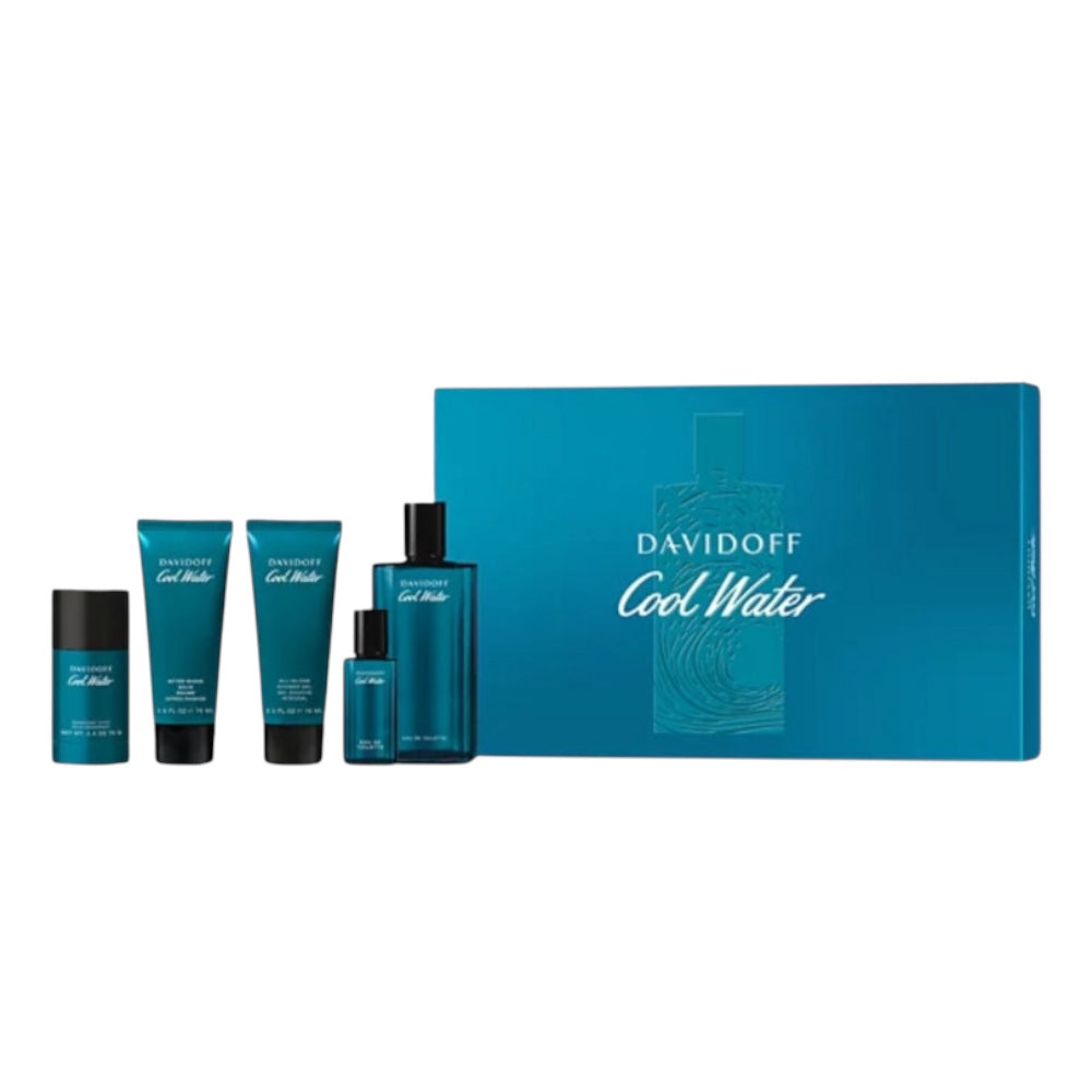 Davidoff Cool Water Men 5 Pcs EDT 117ml/ bálsamo 74ml/ desodorante 74ml/ Body Shower 74ml/ Mini EDT 14ml