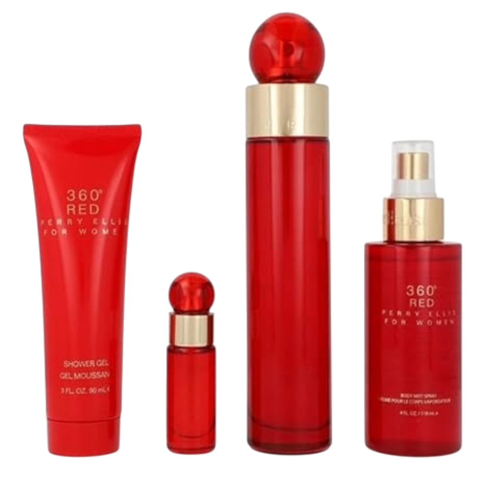 Perry Ellis 360 Red Set 4pcs Woman EDT 100ml/ Body Gel 85ml/ Bruma Corporal 120ml/ Mini 10ml