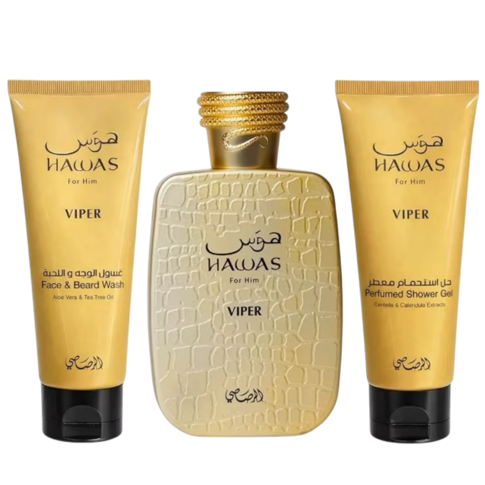 Rasasi Hawas Viper Set 3pcs Men EDP 100ml/ Face & Beard Wash 100ml/ Shower Gel 100ml