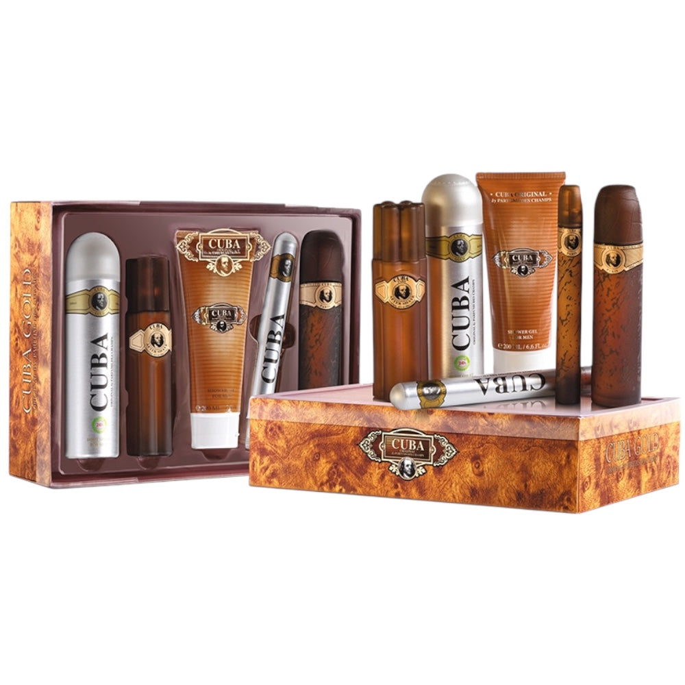 Cuba Gold Men 5 Pcs EDT 100ml/ Shower Gel 200ml/ Shower Gel 200ml/ Spray 35ml/ Loción de afeitar 100ml