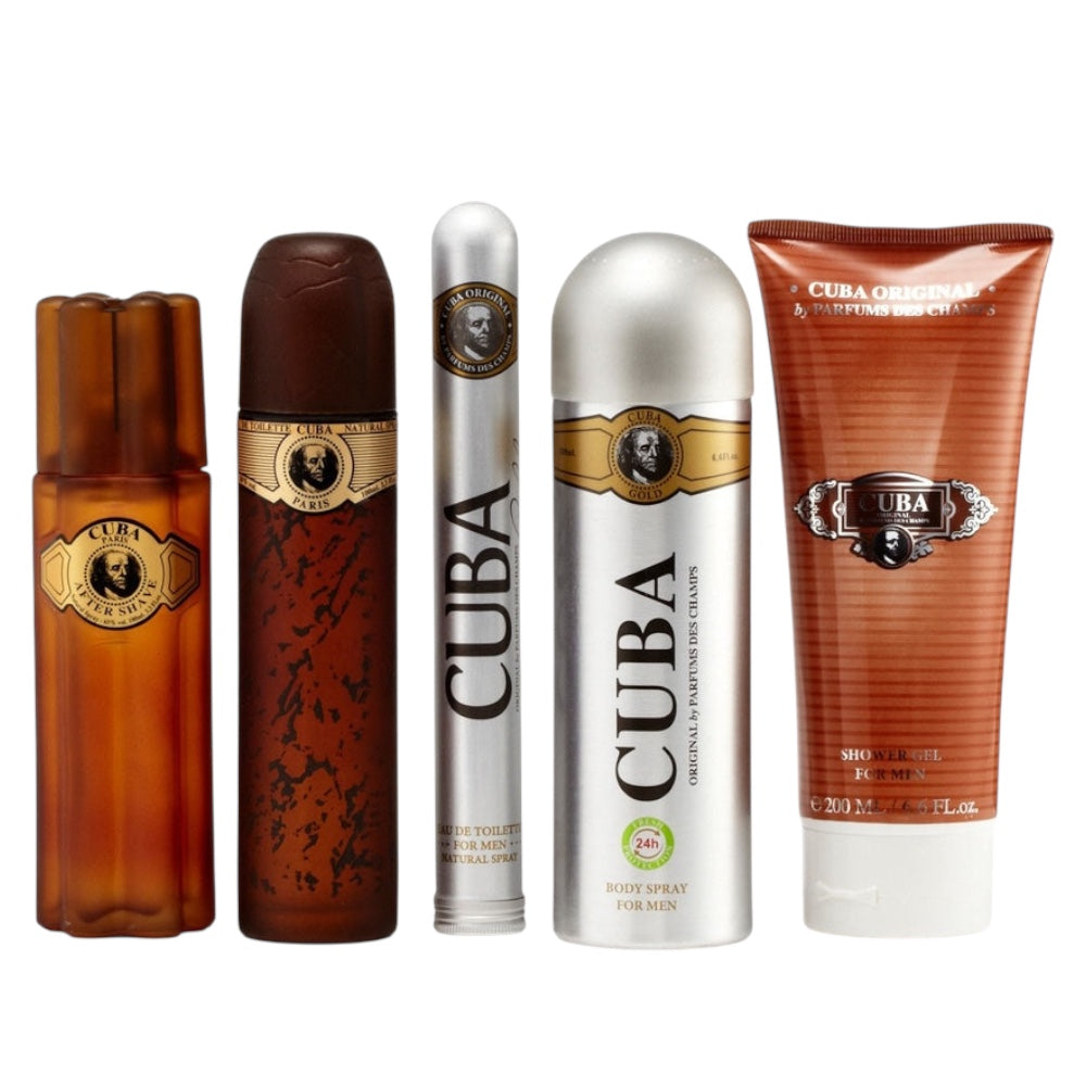 Cuba Gold Men 5 Pcs EDT 100ml/ Shower Gel 200ml/ Shower Gel 200ml/ Spray 35ml/ Loción de afeitar 100ml