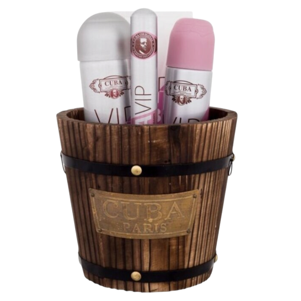 Cuba Vip Woman 5pcs EDP 100ml/ Vaporizador 35ml/ Body Spray 200ml/ Body Cream 200ml/ cubeta