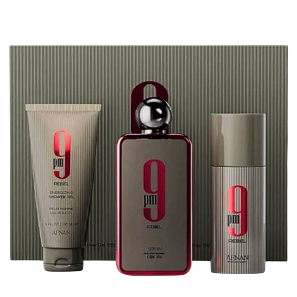 Afnan 9 PM Rebel Unisex Set 3pcs EDP 100ml/ Shower Gel 150ml/ Desodorante 150ml