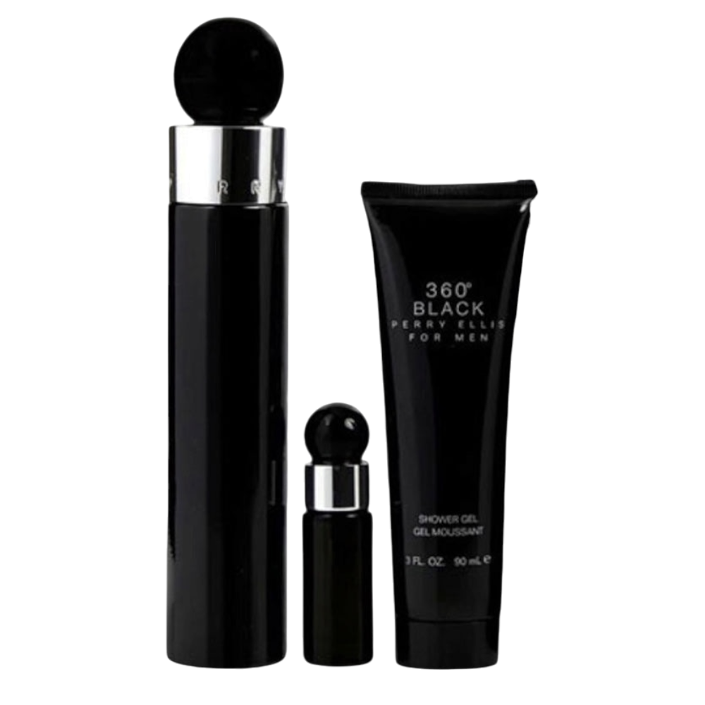 Perry Ellis 360 Collection Noir Men Set 3pcs EDT 100ml/ Body Shower 90ml/ Mini 10ml