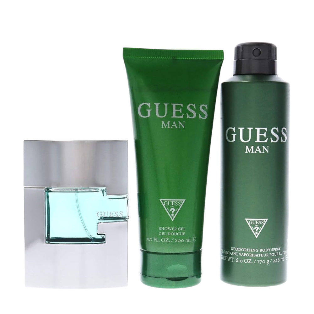 Guess Man 3 pc Set 75ml EDT, 6oz Deo. Body sp, 6.7oz Shower Gel