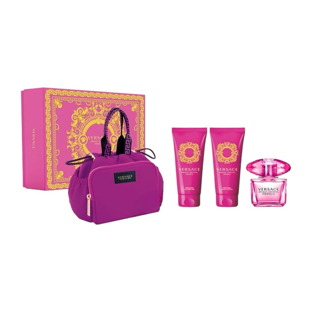 Versace Bright Crystal Absolu Women Set 4 Pz EDP 90ml/ Body Lotion 100ml/ Shower Gel 100ml/ Bag