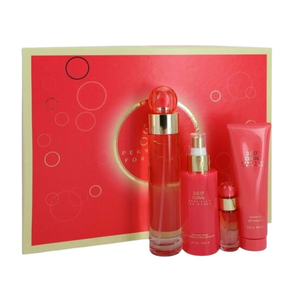 Perry Ellis 360 Coral Women Set 4 Pz EDP 100ml/ Shower Gel 90ml/ Body Mist 118ml/ EDP 5ml