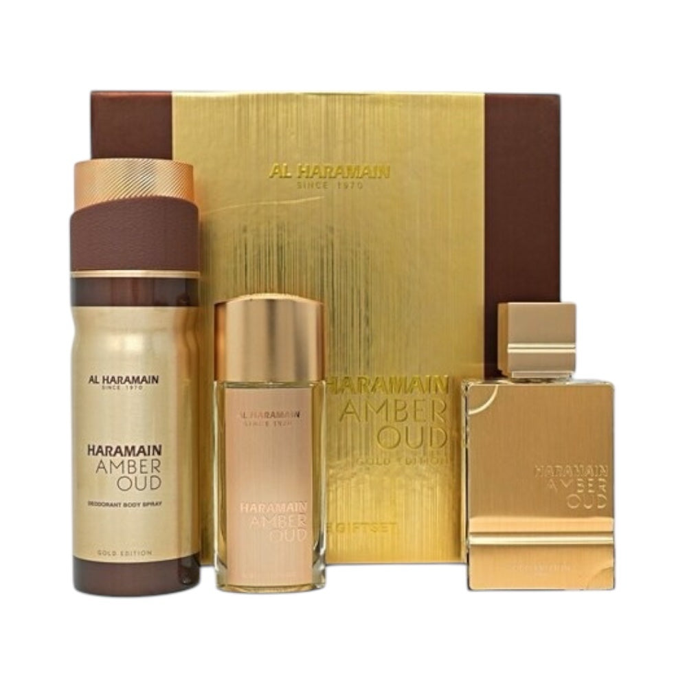 Al Haramain Amber Oud Gold Unisex 3 Pz EDP 75ml/ EDP Body Lotion 200ml/ EDP 30ml