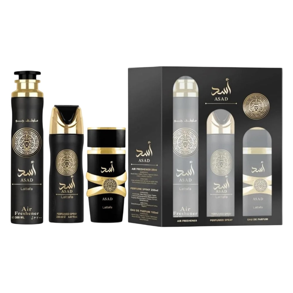 Lattafa Asad Set 3pcs Men EDP 100ml/ desodorante 200ml/ Spray 280ml
