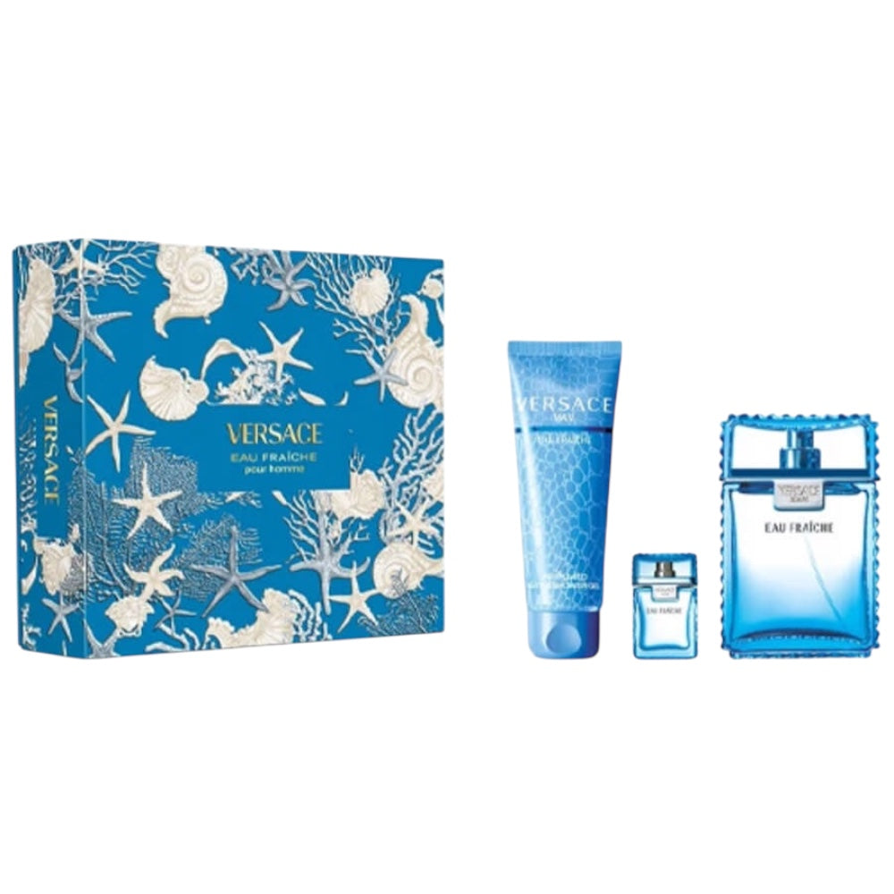 Versace Fraiche Man Set 3pz EDT 100ml/ Body Shower 140ml/ mini spray 5ml
