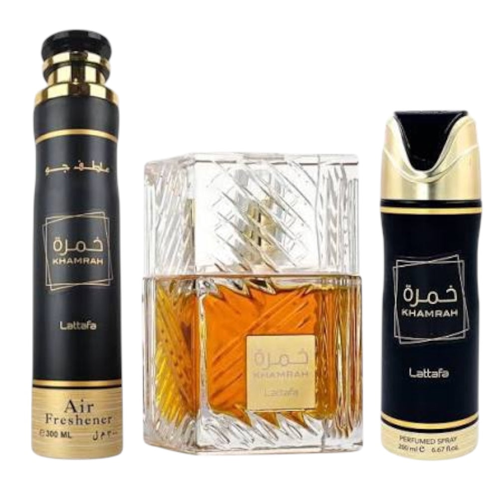 Lattafa Khamrah Set 3 Pcs Unisex EDP 100ML/ Body Spray 200ML/ Hair Mist 50ML