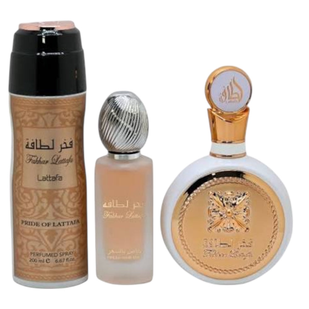 Lattafa Fakhar Women Set 3 pz EDP 100ml/ Body Lotion 200ml/ Hairmist 50ml
