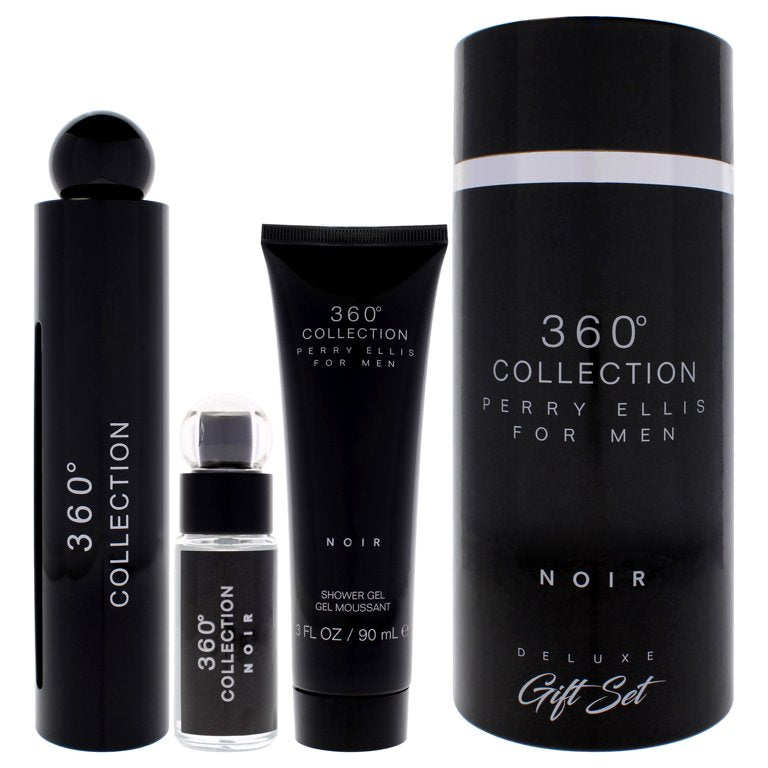 Perry Ellis 360 Collection Noir Men Set 3pcs EDT 100ml/ Body Shower 90ml/ Mini 10ml