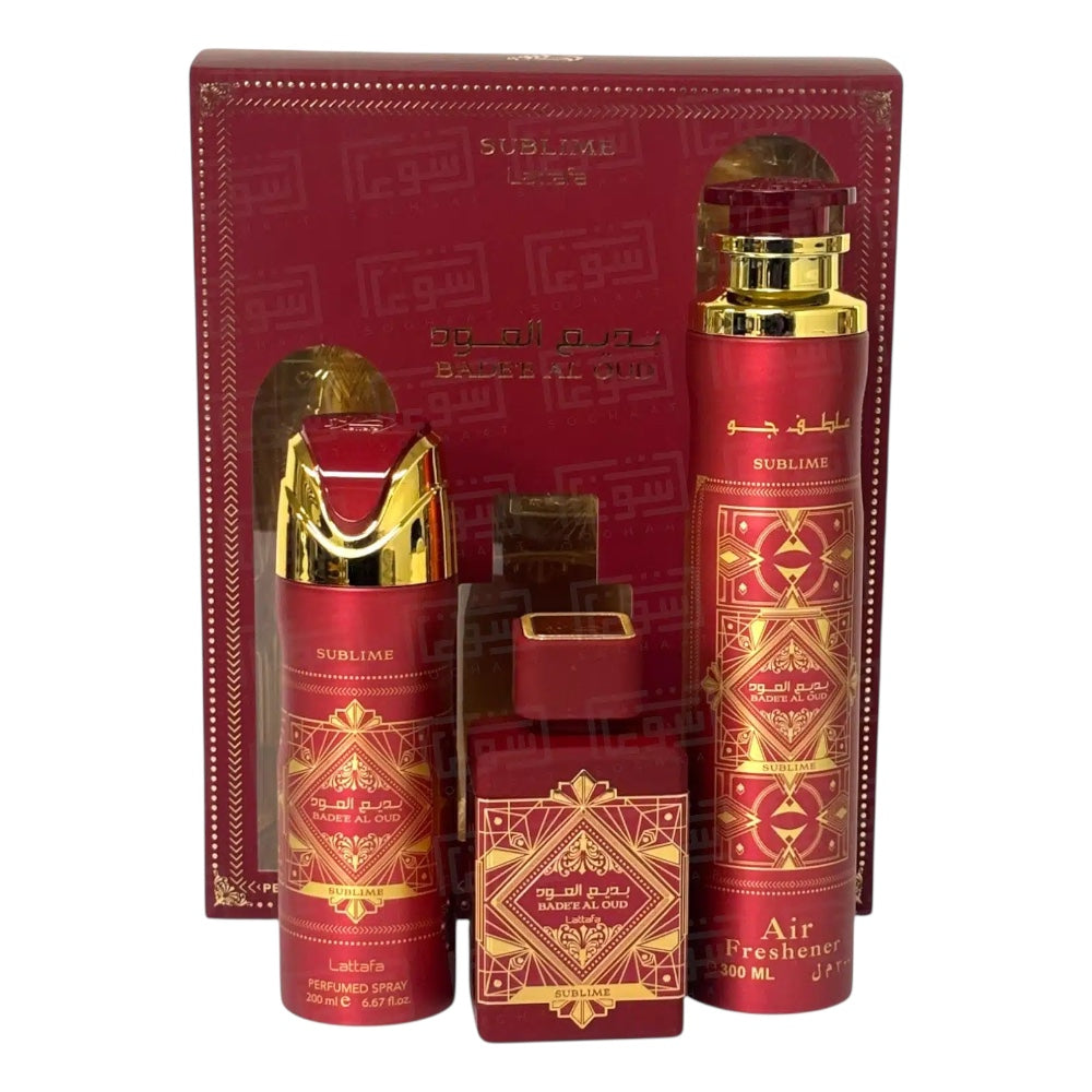 Lattafa Badee Al Oud Sublime Men 3Pcs EDP 100ml/ Air Freshener 280ml/ spray 190ml