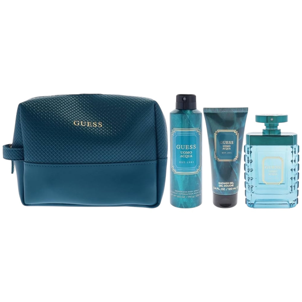 Guess Uomo Acqua Men Set 4 Pz EDT 100ml/ Body Lotion 200ml/ Shower Gel 100ml/ Bag