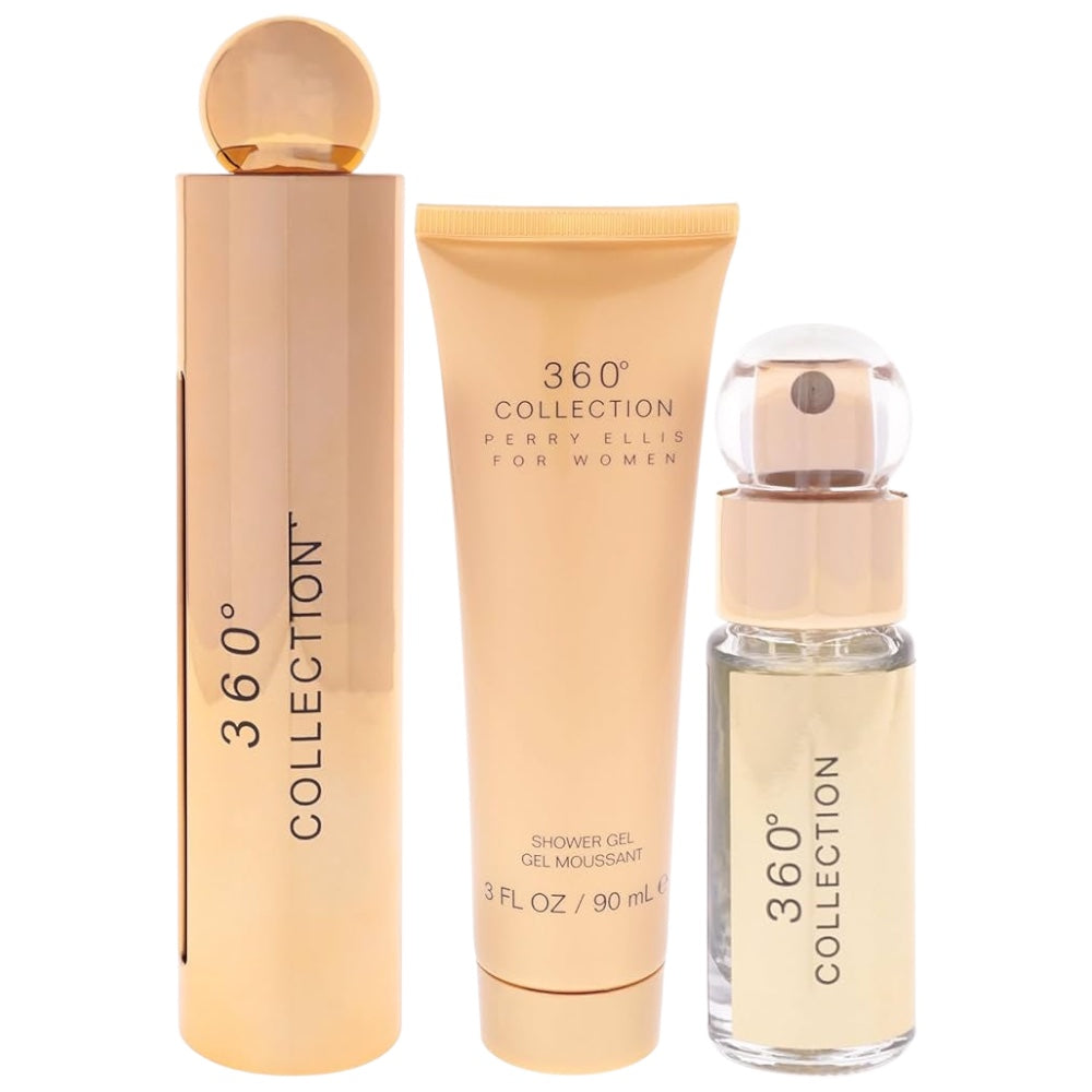 Perry Ellis 360 Collection Women Set 3pcs EDP 100ml/ Body Shower 90ml/ Mini 7ml