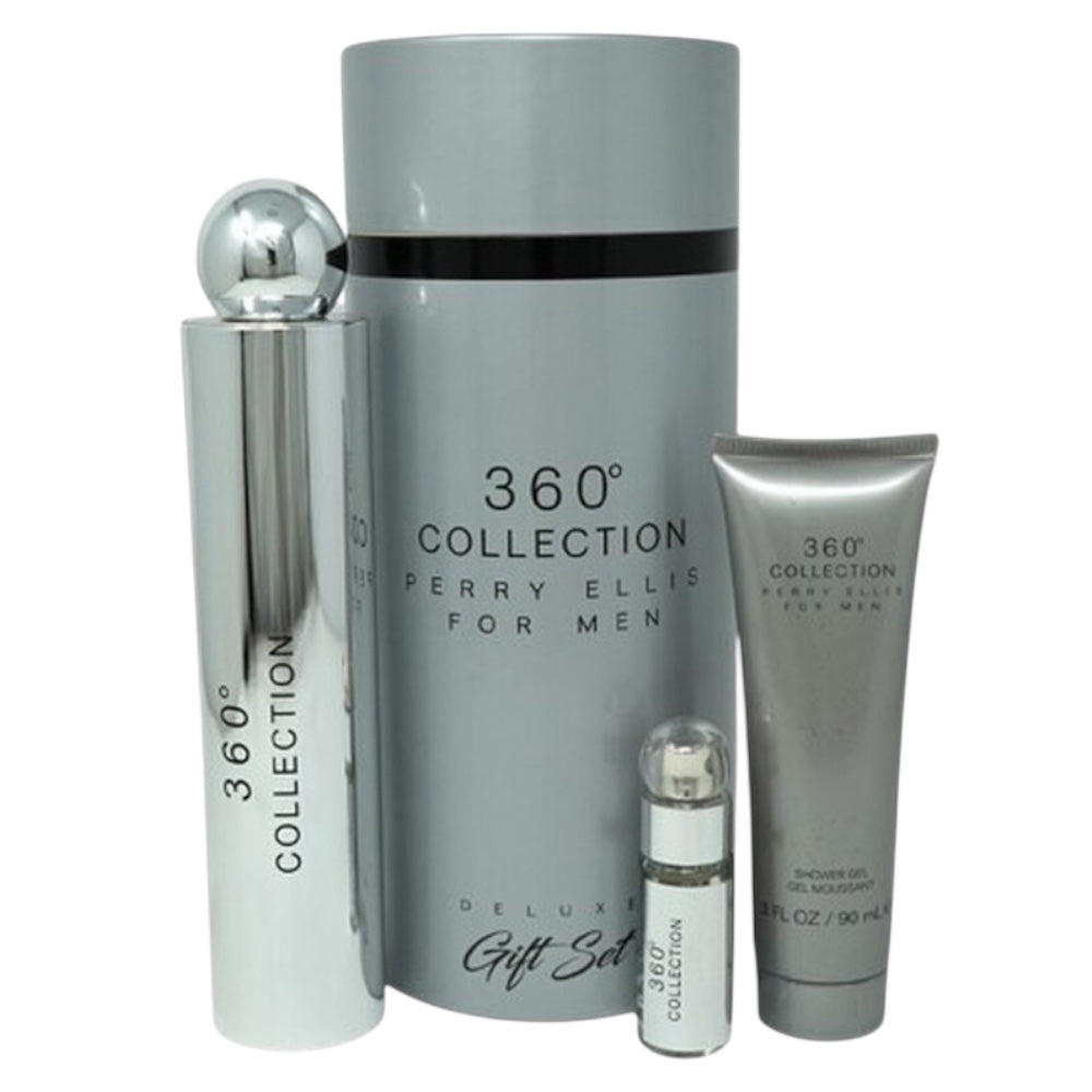 Perry Ellis 360 Collection Men Set 3pcs EDT 100ml/ Body Shower 90ml/ Mini 10ml