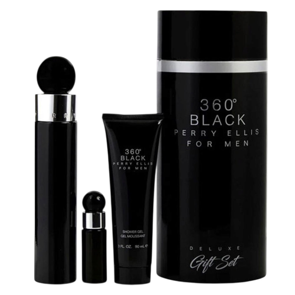 Perry Ellis 360 Noir Black Men Set 3pcs EDT 100ml/ Body Shower 90ml/ Mini 10ml