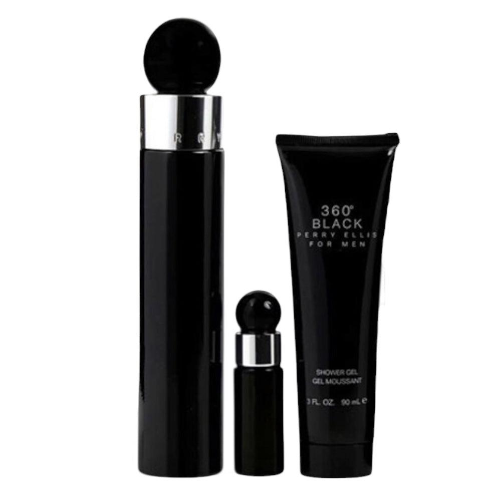 Perry Ellis 360 Noir Black Men Set 3pcs EDT 100ml/ Body Shower 90ml/ Mini 10ml