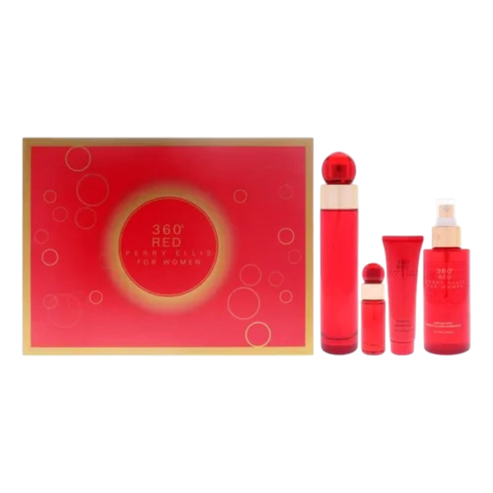 Perry Ellis 360 Red Set 4pcs Woman EDT 100ml/ Body Gel 85ml/ Bruma Corporal 120ml/ Mini 10ml
