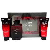Rasasi Hawas Fire Set 3pcs Men EDP 100ml/ Limpiador De Rostro 100ml/ Body Gel 100ml
