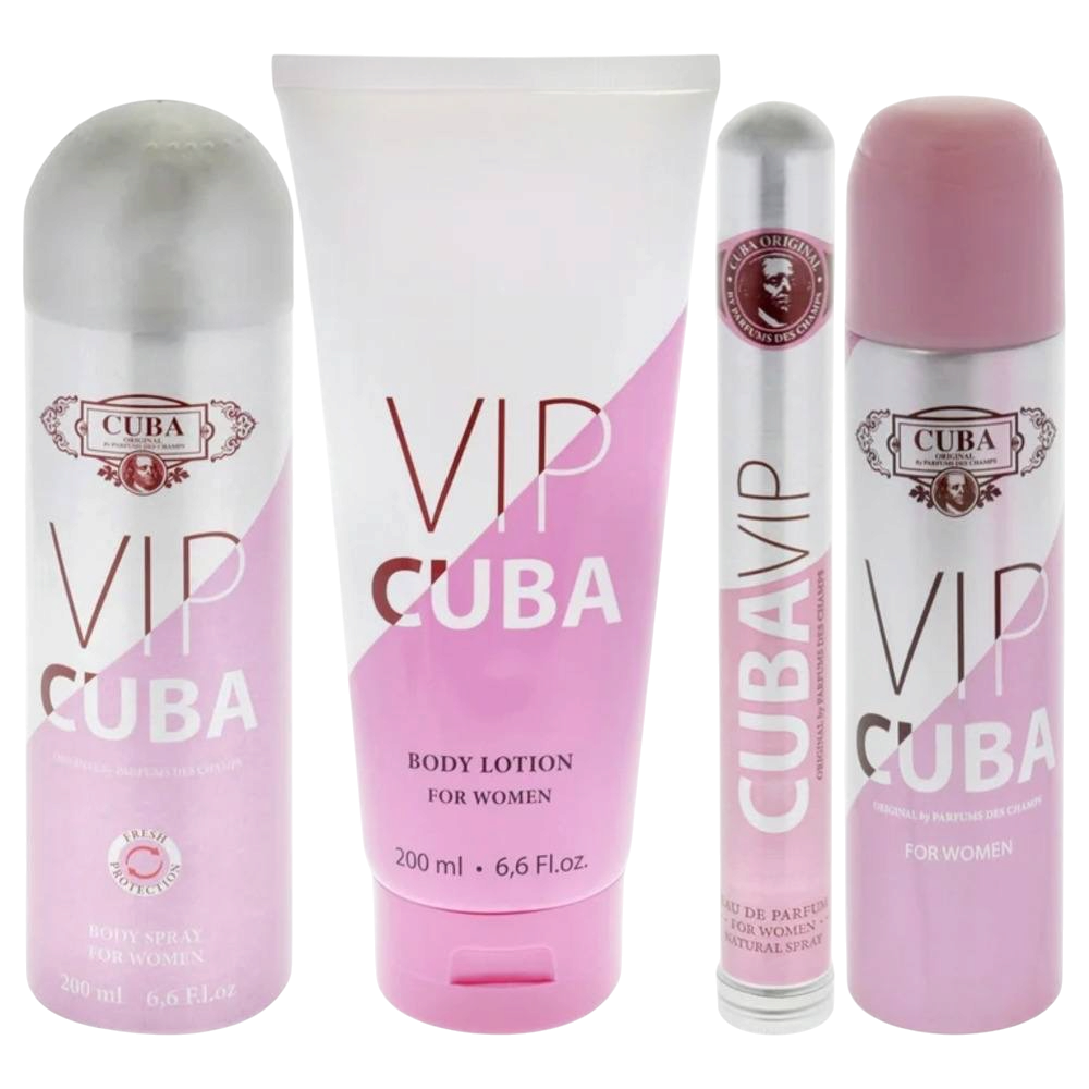 Cuba Vip Woman 5pcs EDP 100ml/ Vaporizador 35ml/ Body Spray 200ml/ Body Cream 200ml/ cubeta