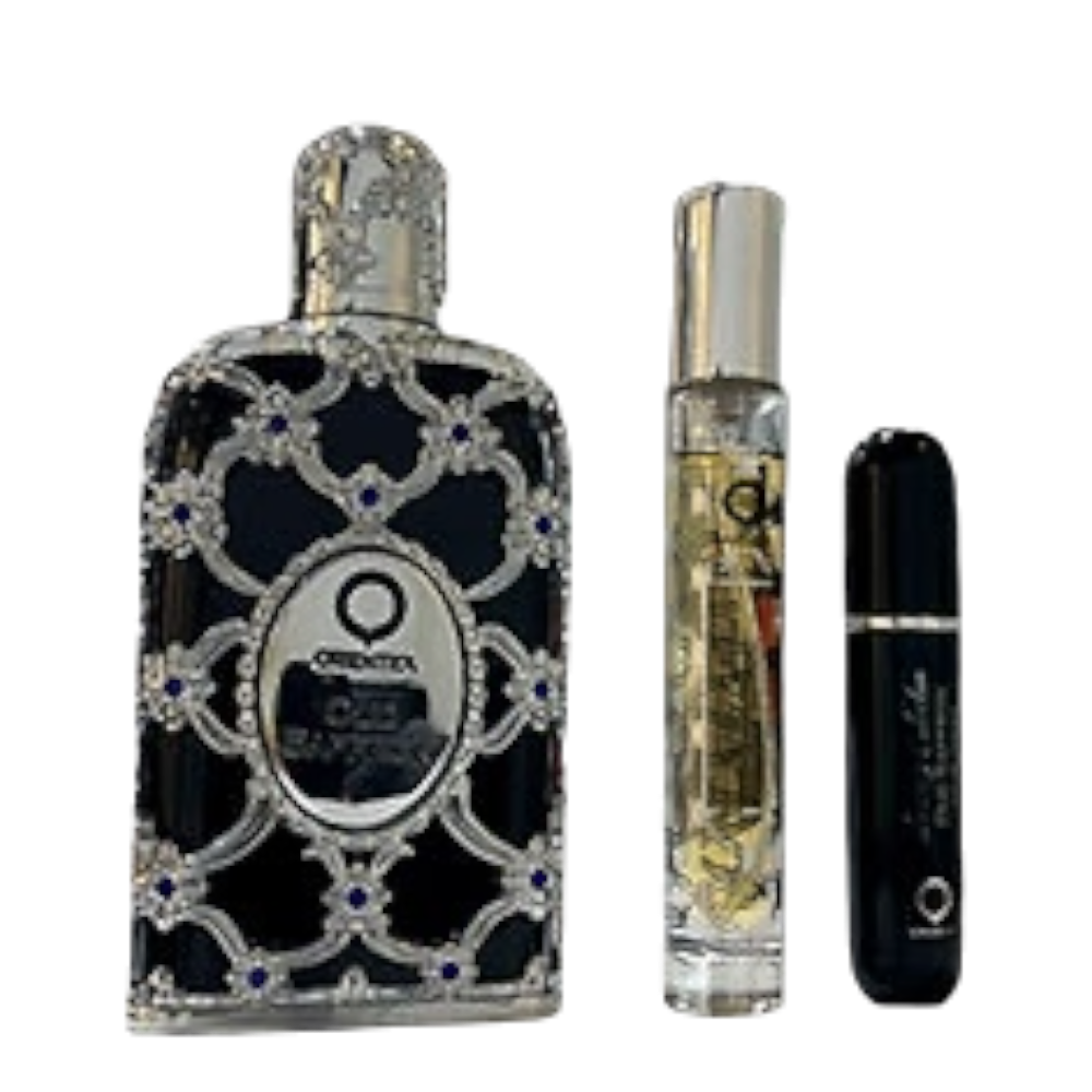 Orientica Oud Saffron Men 4pcs EDP 80ml/ Mini 7.5ml/ Atomizador 10ml/ Bolsa