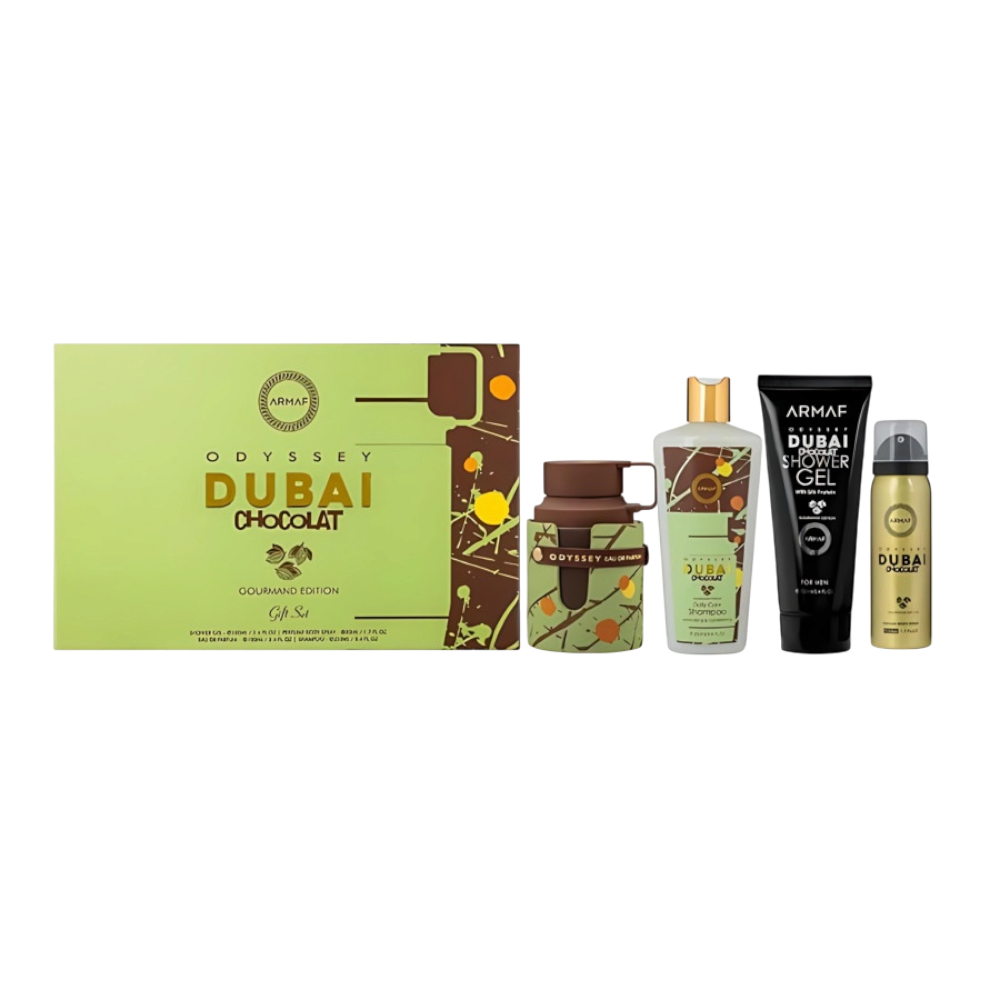 Odyssey Dubai Chocolate Men Set 4Pcs EDP 100ml/ Shower Gel 100ml/ Body Spray 50ml/ Shampoo 250ml