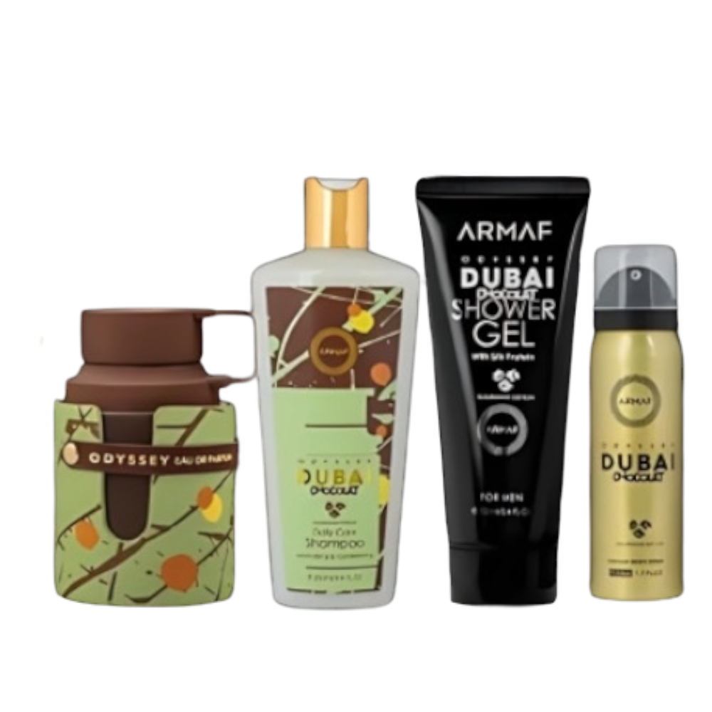 Odyssey Dubai Chocolate Men Set 4Pcs EDP 100ml/ Shower Gel 100ml/ Body Spray 50ml/ Shampoo 250ml