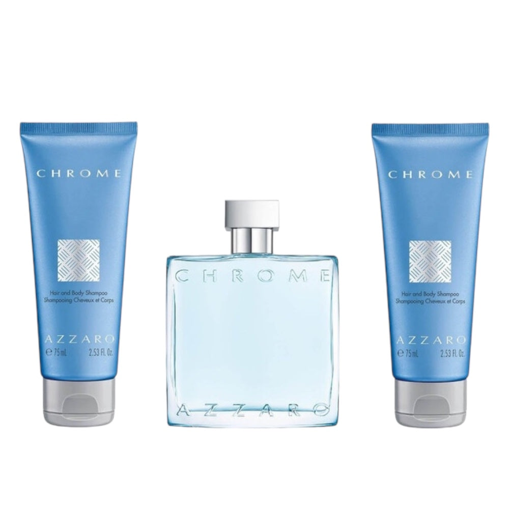 Azzaro Chrome Men 3 Pcs EDT 100ml/ Shampoo 75ml/ Body Shower 75ml