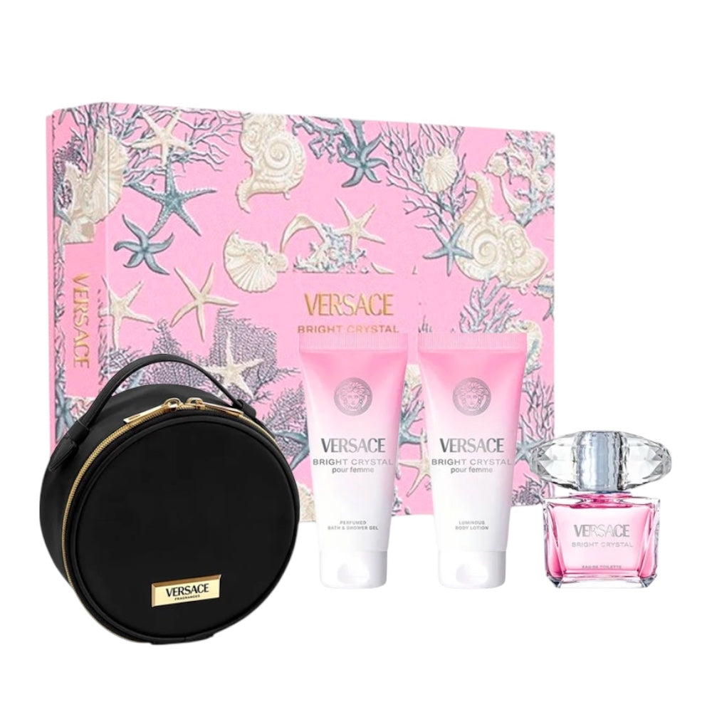 Versace Bright Crystal Women Set 4pcs EDT 100ml/ Body Shower 100ml/ Body Cream 100ml/ Cosmetiquera