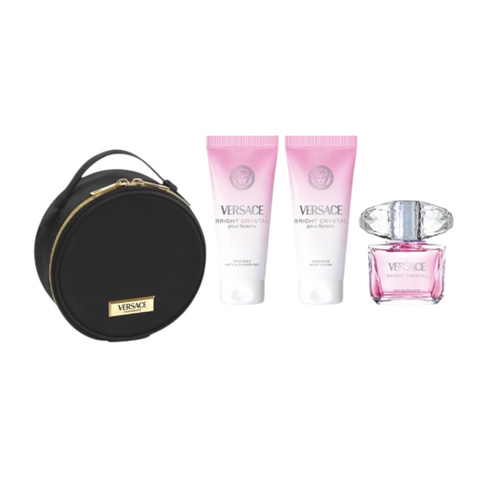 Versace Bright Crystal Women Set 4pcs EDT 100ml/ Body Shower 100ml/ Body Cream 100ml/ Cosmetiquera