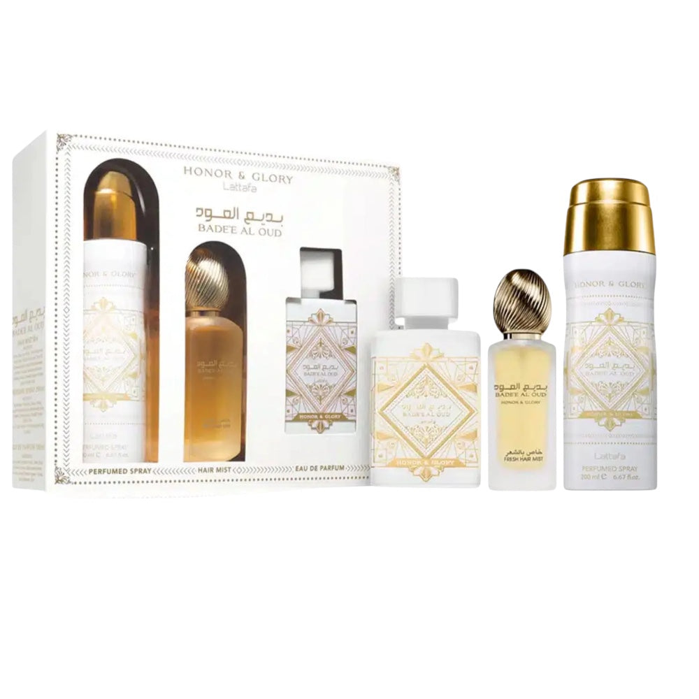 Lattafa Badee AlOud Honor And Glory Unisex 3Pcs EDP 100ml/ Desodorante 200ml/ Hair mist 50ml