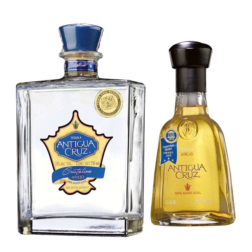 Tequila Antigua Cruz Cristalino Añejo + Tequila Antigua Cruz Añejo 750 ml + 375 ml
