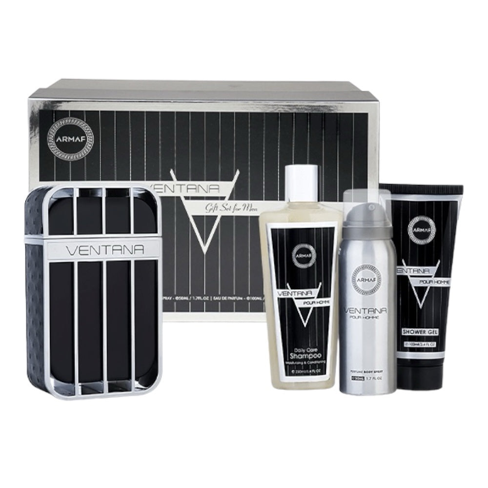 Armaf Ventana Men Set 4pz EDP 100ml+ gel de ducha 100ml + spray corporal perfume 50ml+ champú de 250ml