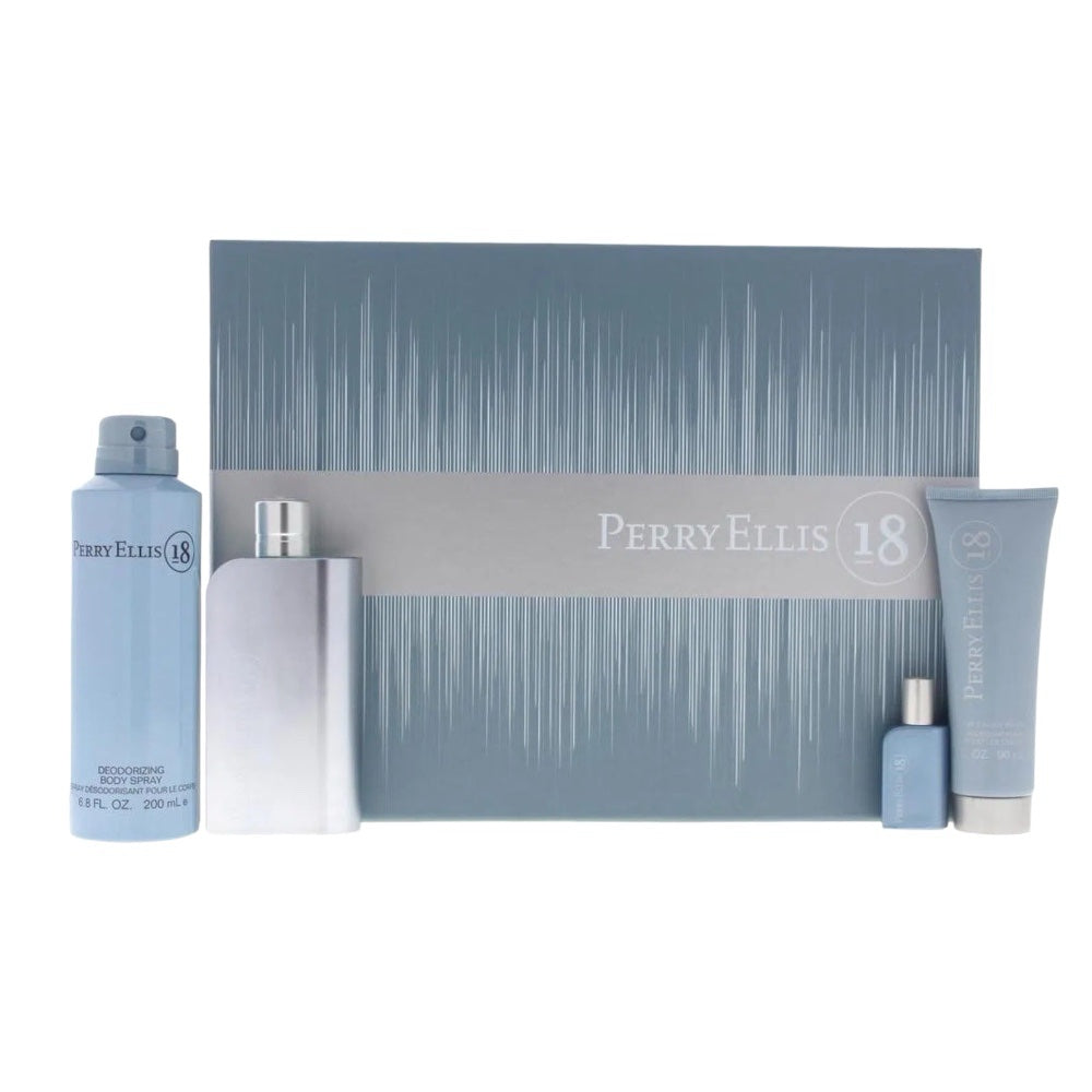 Perry Ellis 18 Men Set 4 Pz EDT 100ml/ Body Sp 200ml/ Hair&Body Wash 90ml/ EDT 7.5 ml