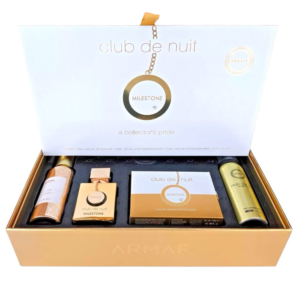 Armaf Club De Nuit Milestone Unisex Set 4 pz EDP 30ml/ Body Lotion 50ml/ Hair Míst 55ml/ Jabón de lujo